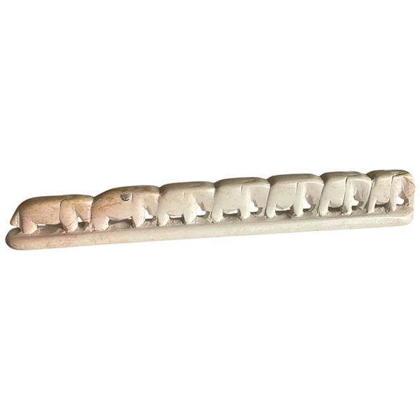 Carved Row of 7 Elephants in Stone - 8" long x 1" tall