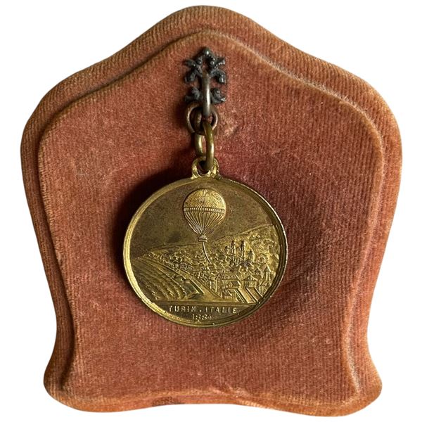 1884 E. Goddard Aine Brass Medallion Commemorating Henry Giffards Balloon Ascent in Turin Italy