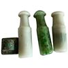 Image 3 : 3 Vintage Chinese Jade or Jadeite Cigarette Holders & 1 Bronze Seal ( Cigarette holders are 2" long)