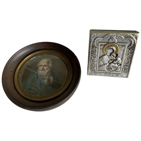 Orthodox 20th Century Silver Clad Byzantine Picture and Portrait of St. Peter the Penitent (framed S