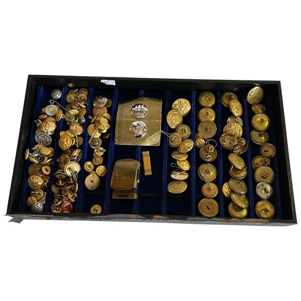 Large Group of Brass Military Buttons from a Wide Range of Dates and Armed Forces - Display tray not