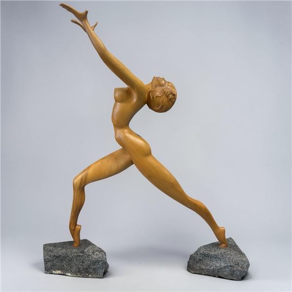 Arnold Mikelson's "Exuberance" Solid Wood Sculpture Female Form Beautiful Piece 30" Tall