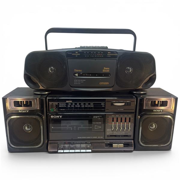 Sony CFS-1000 Boombox Cassette Player & Citizen JTR-1820 Digital Radio