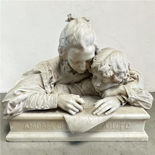 Signed Italian Marble Sculpture "Amorevole Aiuto" by P. Piraino, Rome Circa 1900 24x21x21"