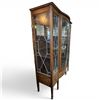Image 6 : Edwardian Quarter Sawn Oak Bow Front Display Cabinet with Leaded Glass Panels - 15" x 44" x 61" tall