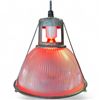 Image 1 : Vintage Industrial Holophane Pendant Light Ribbed Prismatic Glass Red Bulb #1
