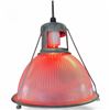 Image 2 : Vintage Industrial Holophane Pendant Light Ribbed Prismatic Glass Red Bulb #3