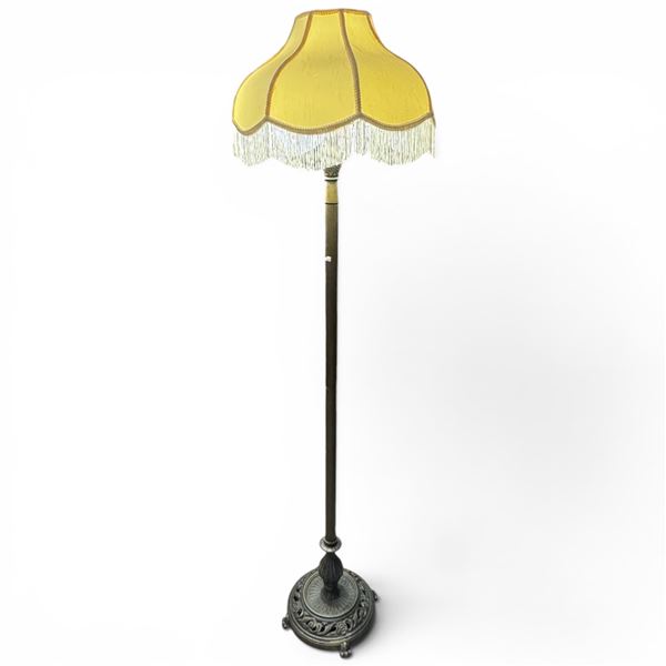 Brass Floor Lamp with Fringed Fabric Shade