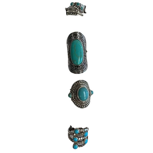 4 New Rings * all stamped .925 * (Turquoise and Blue Agate) Longest ring  is 45 mm * Total weight: 4