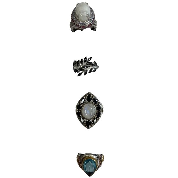 4 New Rings * all stamped .925 * (Combinations of Faceted Crystals with Marcasite, or Moonstone) Lon