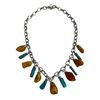 Image 1 : Sterling Silver Amber & Turquoise 17" Choker Necklace with Toggle Clasp - Rolo Chain - Total weight: