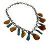 Image 2 : Sterling Silver Amber & Turquoise 17" Choker Necklace with Toggle Clasp - Rolo Chain - Total weight: