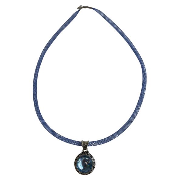 Sajen Sterling Silver Blue Topaz Crystal Pendant on Mesh Cord - Pendant is 20 mm diameter and weighs