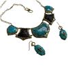 Image 2 : 2 Gold Plated Barse Turquoise Necklaces & 1 Pair of Earrings (Teardrop Pendant is 34 x 45mm)