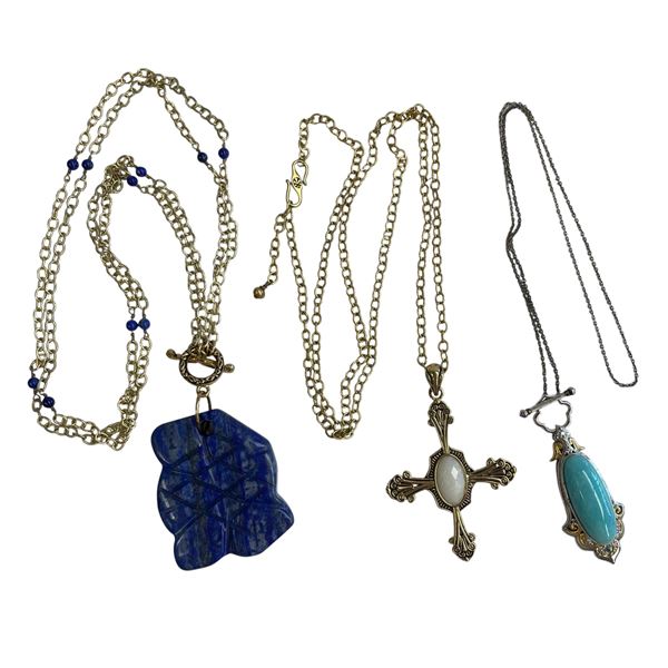 2 Barse Natural Stone Necklaces & 1 Ocean Agate Necklace
