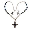 Image 1 : Barse Gold Plated Sterling Silver Cross Pendant on 26" Beaded Chain with Matching Earrings