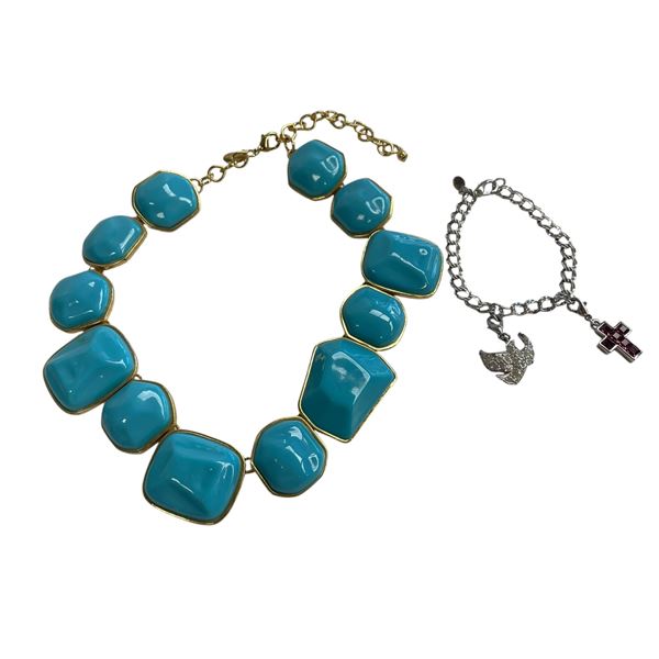 Vintage Kenneth Jay Lane Necklace and Charm Bracelet - Includes Red KJL Bag