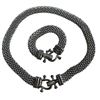 Image 1 : DSMK Woven Stainless Steel Bracelet & 18" Necklace - 0.5" wide with crystal embedded clasps