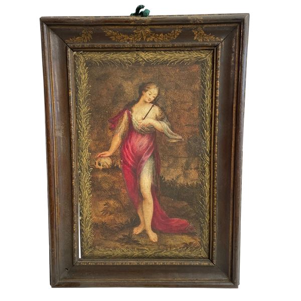 Antique Oil Painting on Board - Reproduction of "The Penitent Magdalene" - Common Theme in 17th Cent