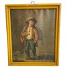 Image 1 : Antique Oil Painting on Canvas  - Genre Scene of Merchant Boy - Common in 19th Century Continental