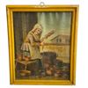 Image 1 : Antique Oil Painting on Canvas  - Genre Scene of Housewife - Common in 19th Century Continental  Art