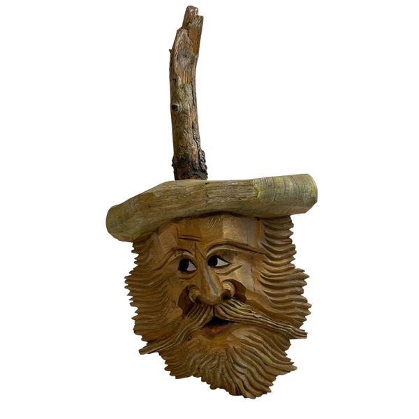 Vintage Hand Carved Wood "Spirit or Gnome Face" (3" Thick X 8" X 15")