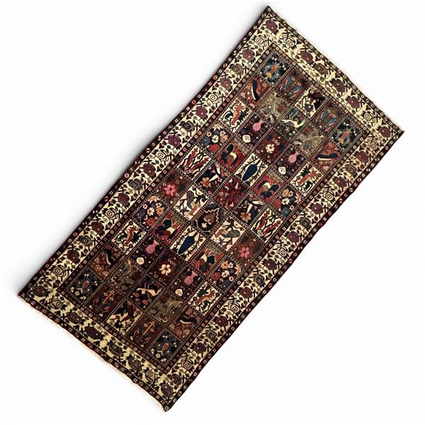 100% Hand Knotted Rug Made in Iran 125x63" Bakhtiyar Region Natural Colour Sheepwool W Bird Pattern