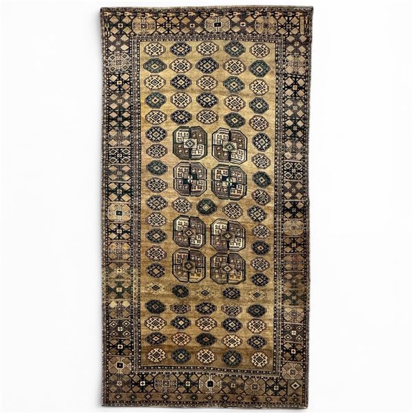 100% Hand Knotted Rug Made in Iran 9'x4'7" Yamoot Region Older Style and Aesthetic