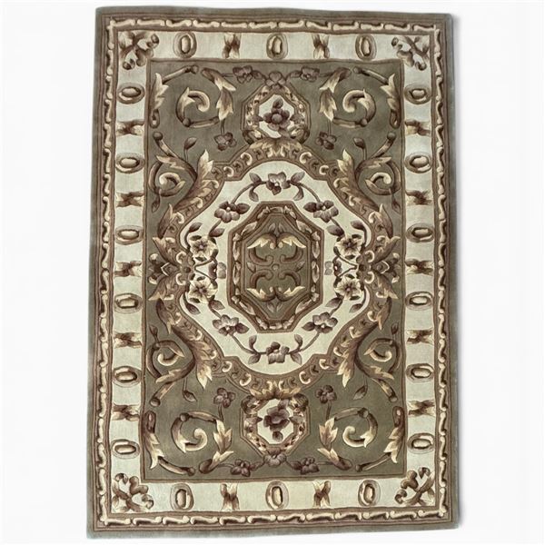 French Style Design Central Medallion W Floral Border Beige  Area Rug 69x47"