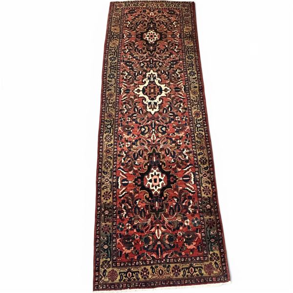 100% Hand Knotted Rug Made in Iran 10'11"x3'7" Gharajeh Region Geometric Sheep Wool Natural Dye