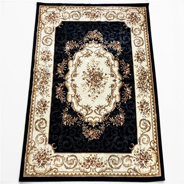 Traditional European Aubusson Style Floral Medallion Rug 9'4"x6'4"