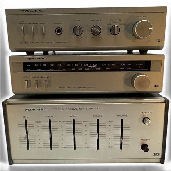 Realistic SA-150 Integrated Stereo Amplifier TM-150 AM/FM Stereo Tuner & Model 31-1986 Equalizer