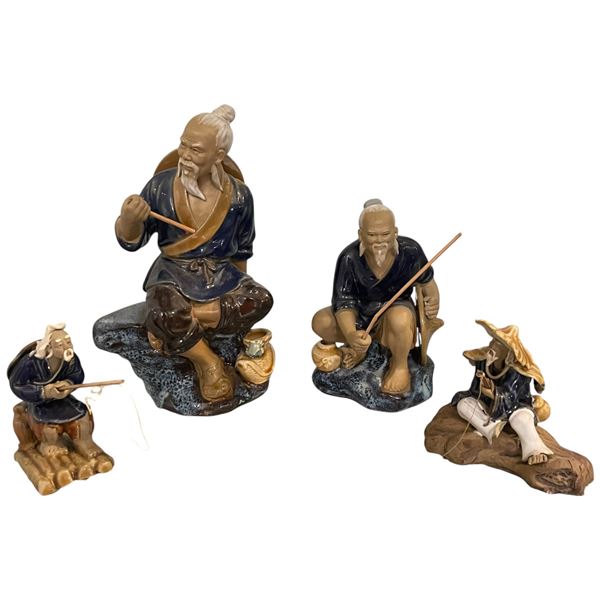 Group of Chinese Ceramic Shiwan Mudman Fisherman Figurines
