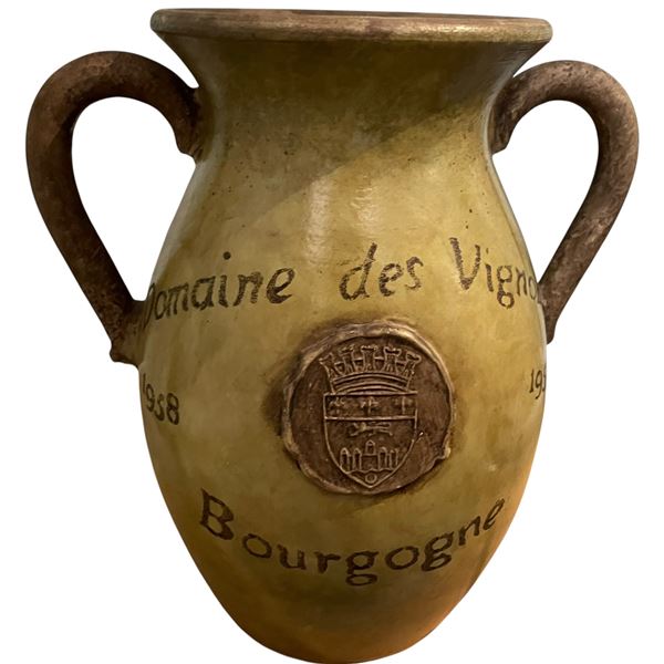 Rustic Pottery "Domaine des Vignobles 1958 Bourgogne" Amphora Jug - 12" tall x 11" diameter