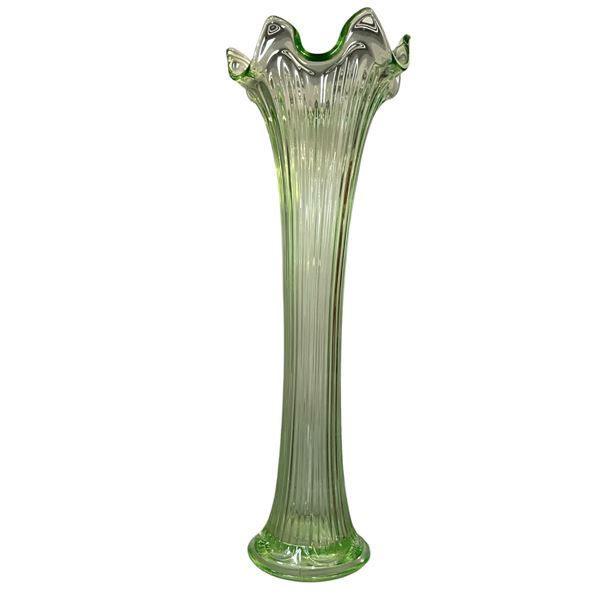 Vintage Uranium Glass Swing Vase - 12" tall