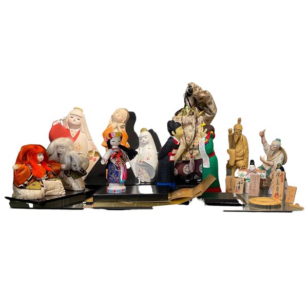 Collection of Traditional Japanese Ningyo Dolls - Wide variety of materials