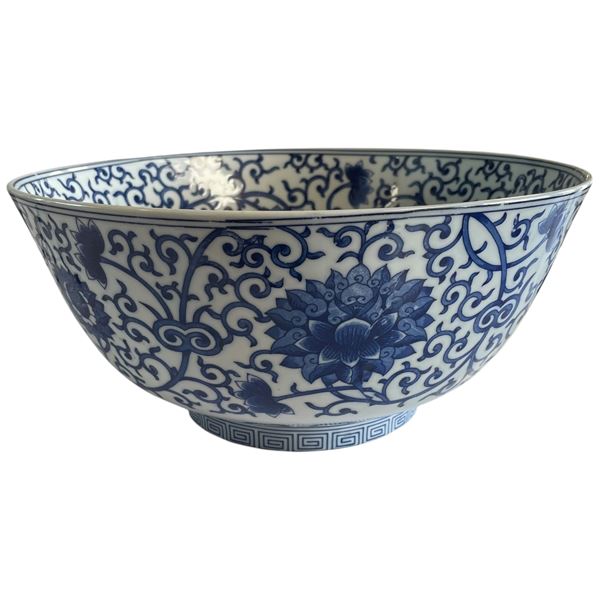 Porcelain Centerpiece Bowl "Scrolling Floral, Lotus Pattern" - 5.5" deep x 12" diameter