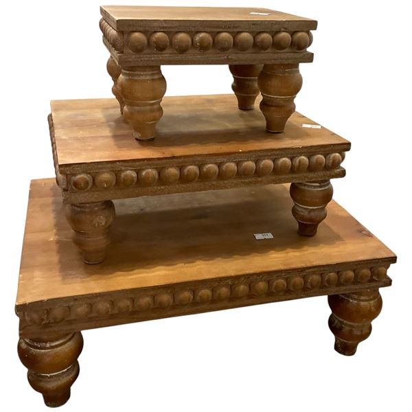 Set of 3 Beaded Edge Wood Display Risers (largest is 12" x 16" x 6" tall)