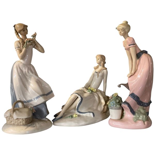 3 Franklin Mint 1980s Porcelain Statuettes by Fulgencio Garcia - Tallest is 10"