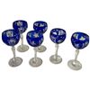 Image 4 : Group of Bohemian Cobalt Cut-to-Clear Crystal Pieces - Tumbler, 6 Liqueur Glasses and a Decanter