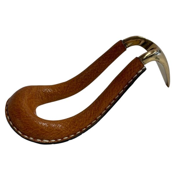 Vintage Longchamp France Leather Wrapped Brass Pipe Rest