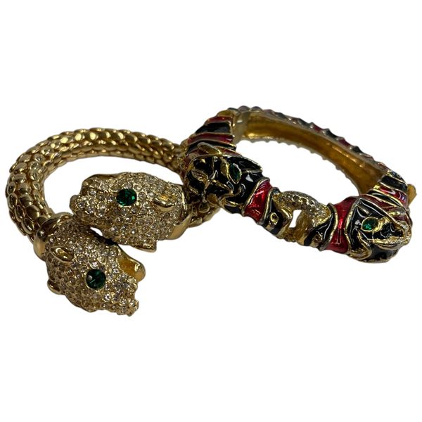 Vintage Double Headed Jaguar & Horse Head Cuff Bracelets