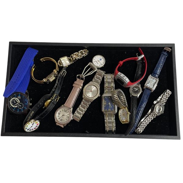 Tray of Men's & Ladies Watches - Mickey Mouse by Lorus, Coca Cola, Diamonelle, and More - Preowned -
