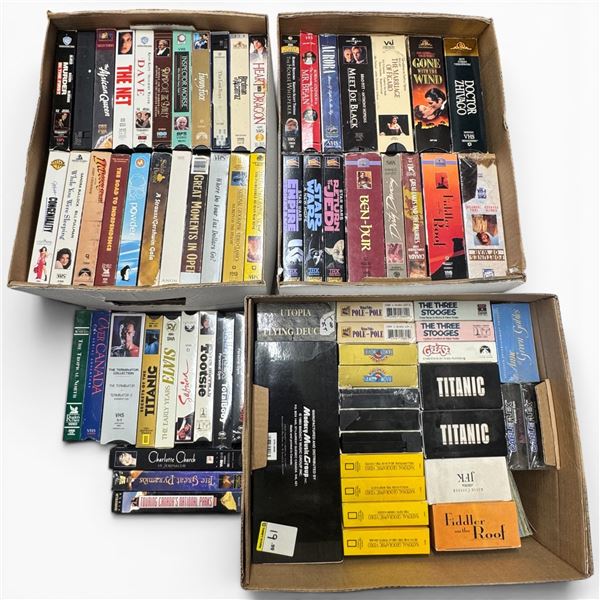 3 Boxes Filled with Vhs Tapes: Individual Studio Releases and Box Sets Plus More