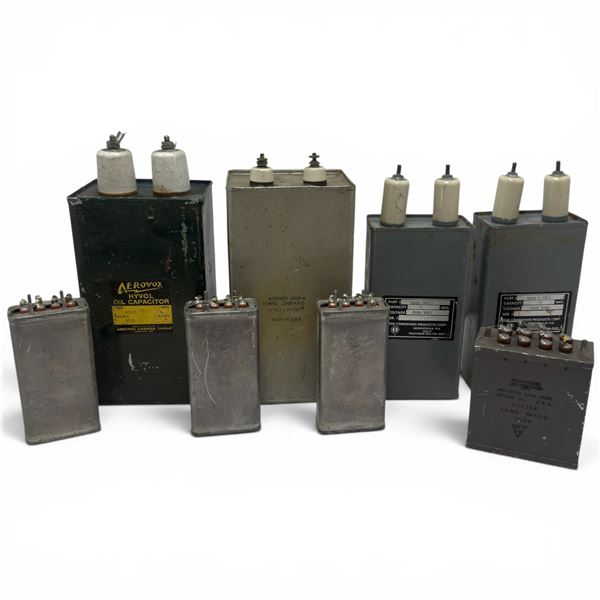 Box of Asserted Vintage Oil Capacitors Mid Century Technology Aerovox, CPC and More