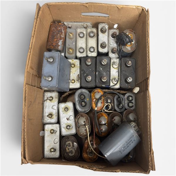 Vintage Electronic Components; Oil Filled and Electrolytic Capacitors of Different Manufacturers