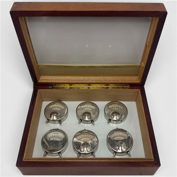 Lot of 6 Vintage Sterling Manufacturing Pocket Handheld Watch Style Battery Testers Comes w Wood Box
