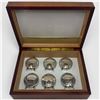 Image 1 : Lot of 6 Vintage Sterling Manufacturing Pocket Handheld Watch Style Battery Testers Comes w Wood Box