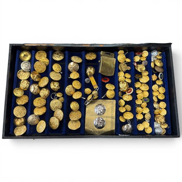 Large Group of Brass Military Buttons from a Wide Range of Dates and Armed Forces - Display Tray Not