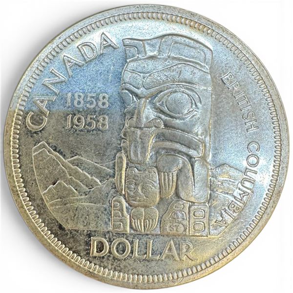 1958 Canadian Silver Dollar - 80% Silver BC Centennial "Death Dollar" - Circulated
